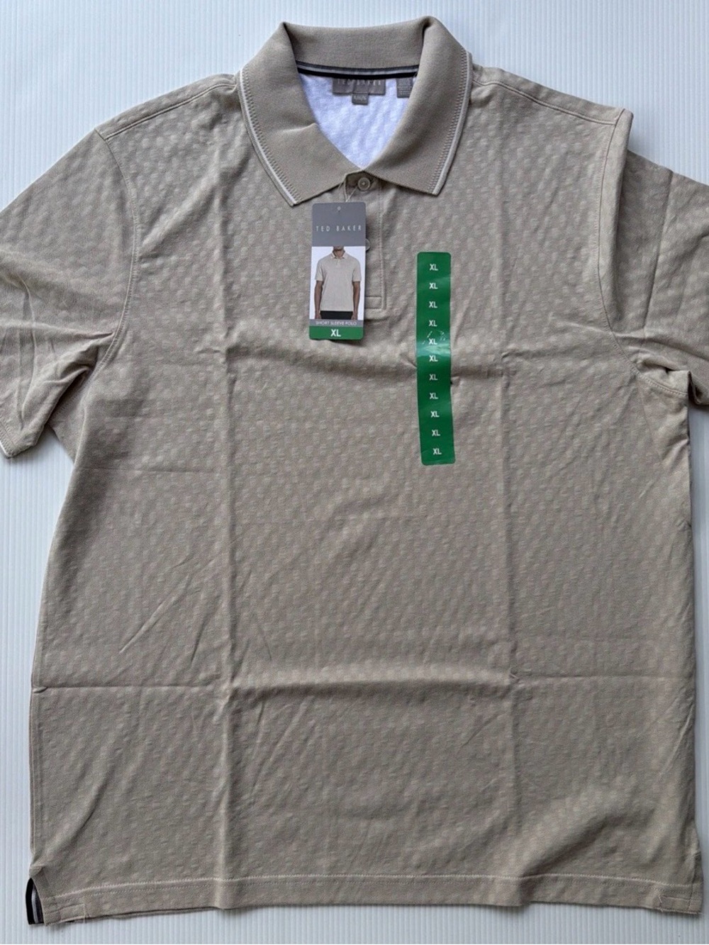 Ted Baker Men’s Light  Polo with Subtle Jacquard Tan Color New Size XL New
